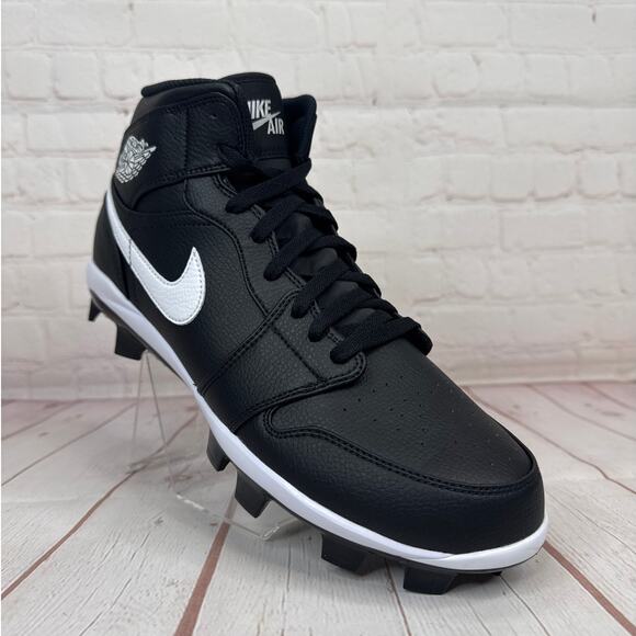 Nike Jordan 1 Retro 1 MCS High Black/White Baseball Cleats Mens Sz 13 AV5354-011 - Picture 1 of 11